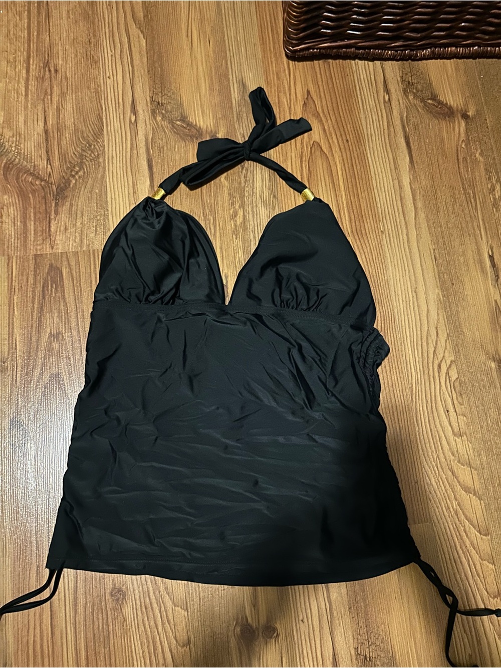 Black Women's Swim Tankini Top with Halter Tie